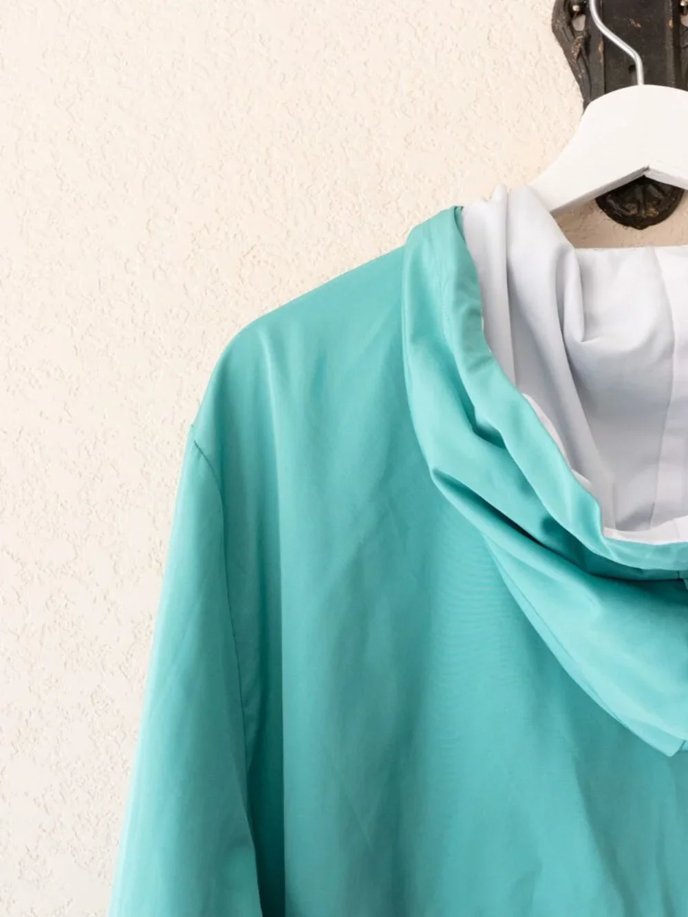 Forever 21 Windbreaker Womens L Pink Turquoise Colorblock Hooded Jacket Y2K